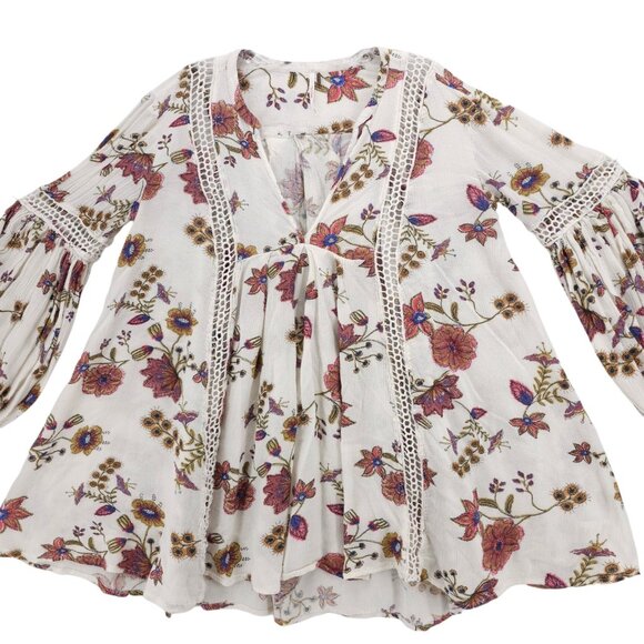 FREE PEOPLE Just the Two of Us Tunic Swing Top Floral Oversized SMAL - Picture 2 of 6